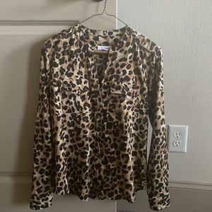Charter Club Long Sleeve Button- down Animal Print Shirt - XS